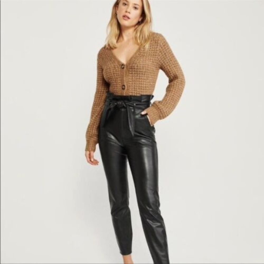 EUC Abercrombie High Waisted Paper Bag Black Faux Leather Pants